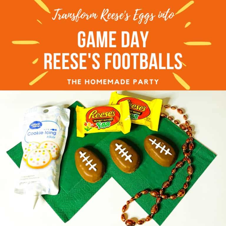 three reese's eggs with white icing lines that look like a football