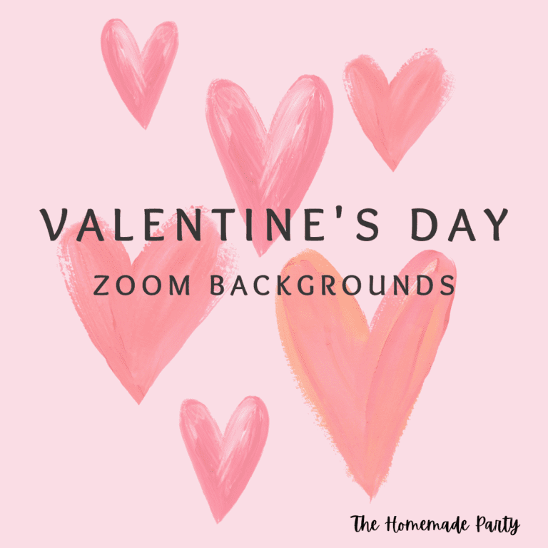 pink hearts with text Valentine's Day Zoom Backgrounds on top