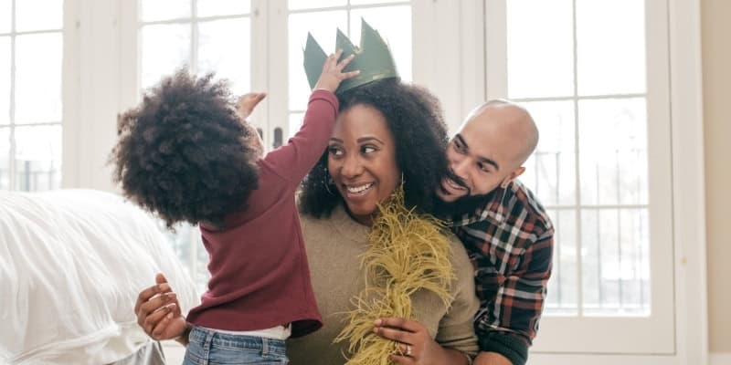 family with party hat